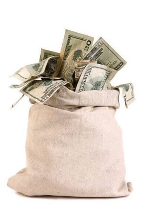 Open bag of money. Open bag of money.